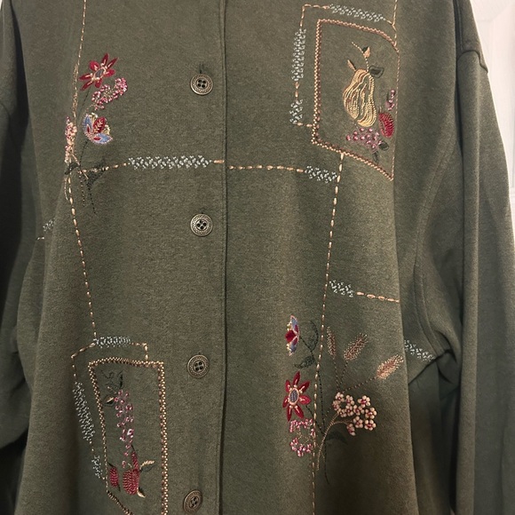 Alfred Dunner Olive Green Embroidered Bomber Jacket - Picture 4 of 5